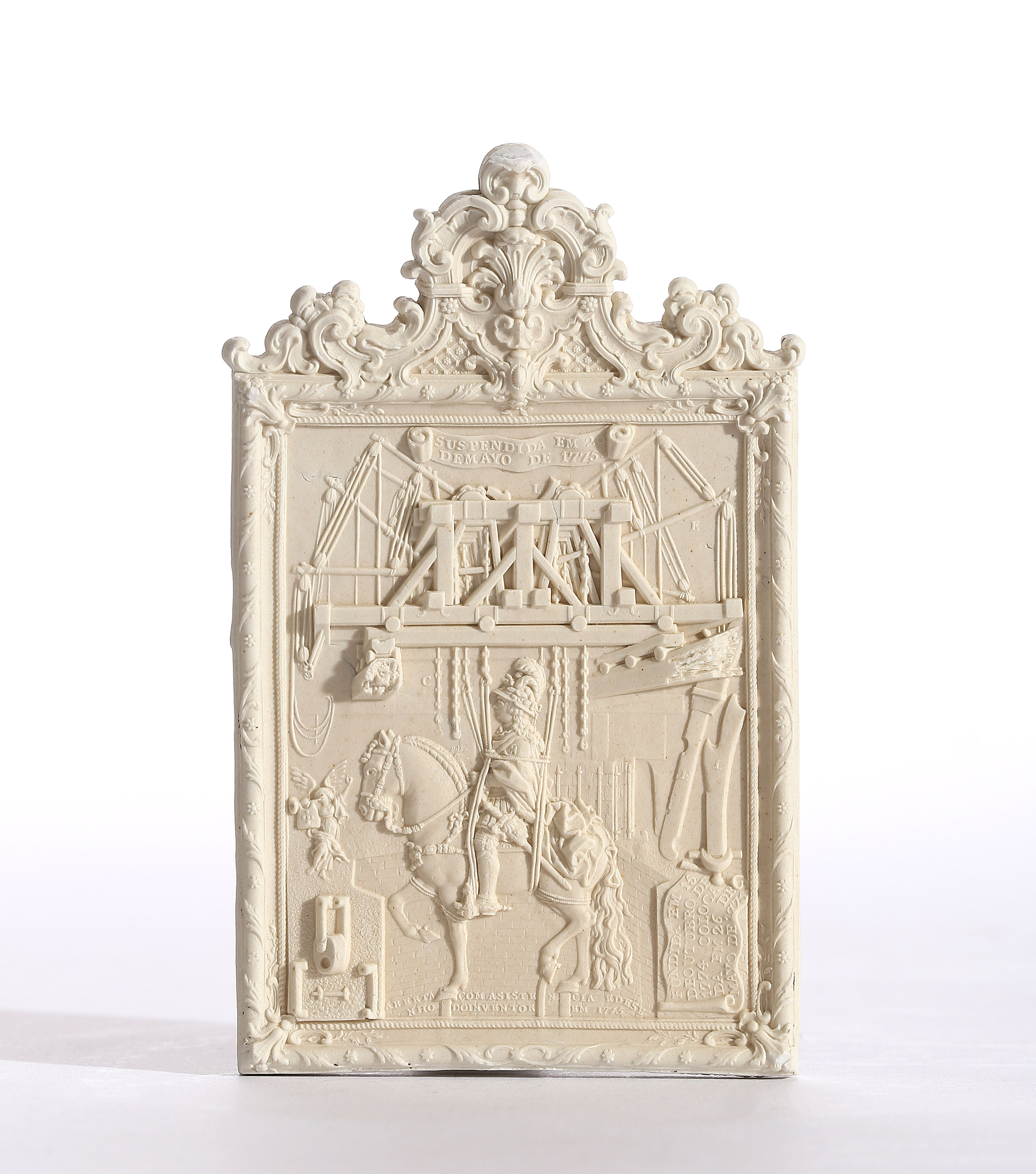 BISCUIT PORCELAIN PLAQUE COMMEMORATING THE ERECTION OF THE EQUESTRIAN STATUE OF KING JOSÉ I OF PORTUGAL
