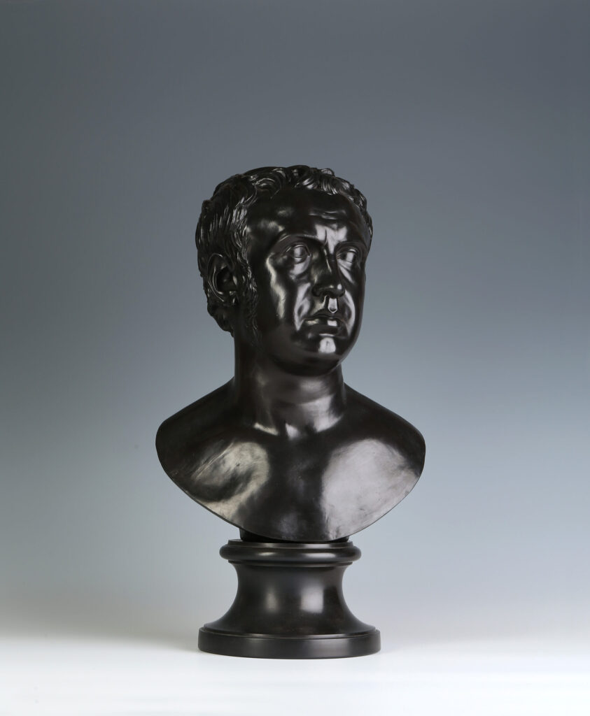 A WEDGWOOD AND BENTLEY BLACK BASALT LIBRARY BUST OF CATO
