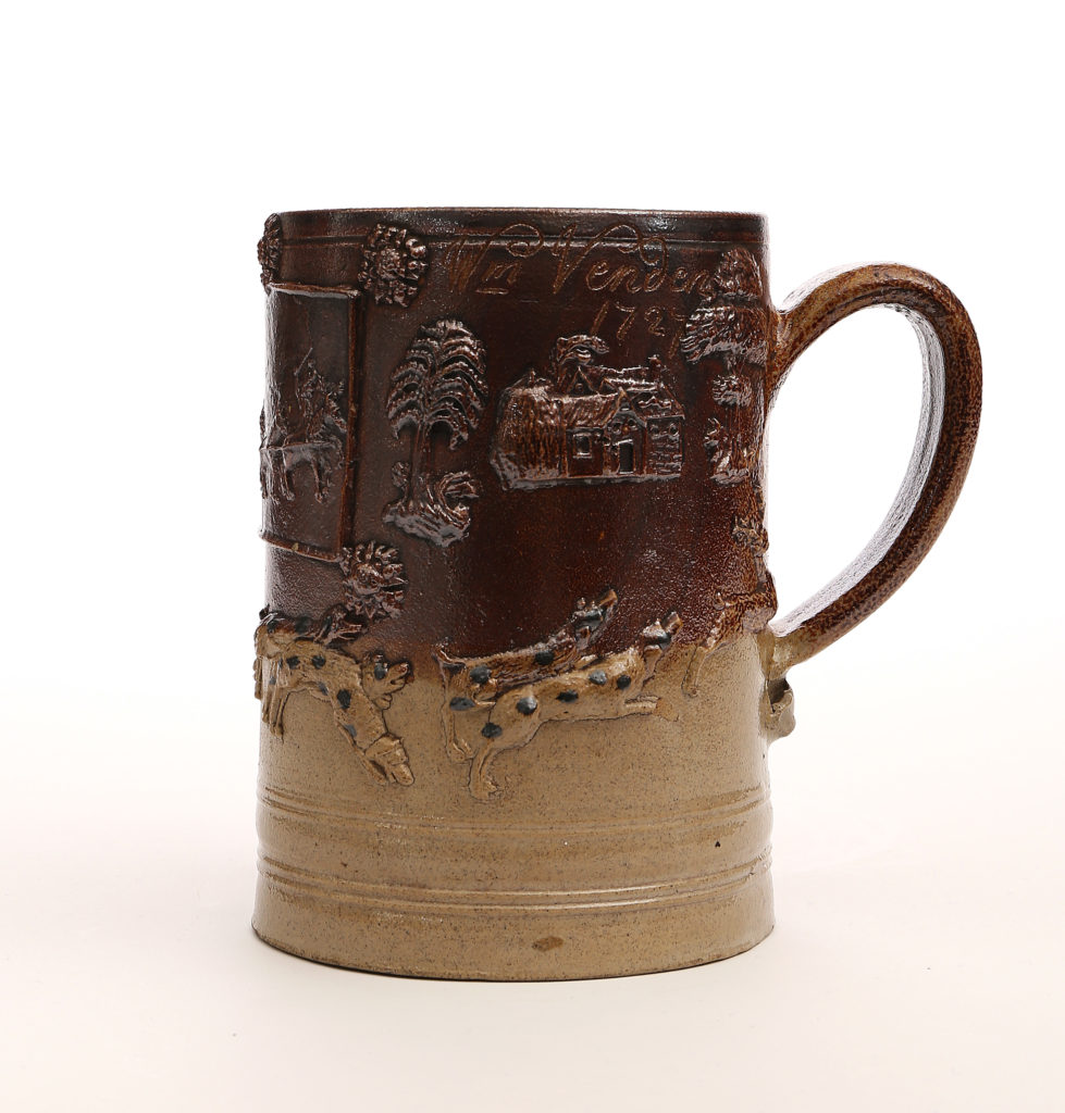 A LARGE DATED LONDON STONEWARE TANKARD
