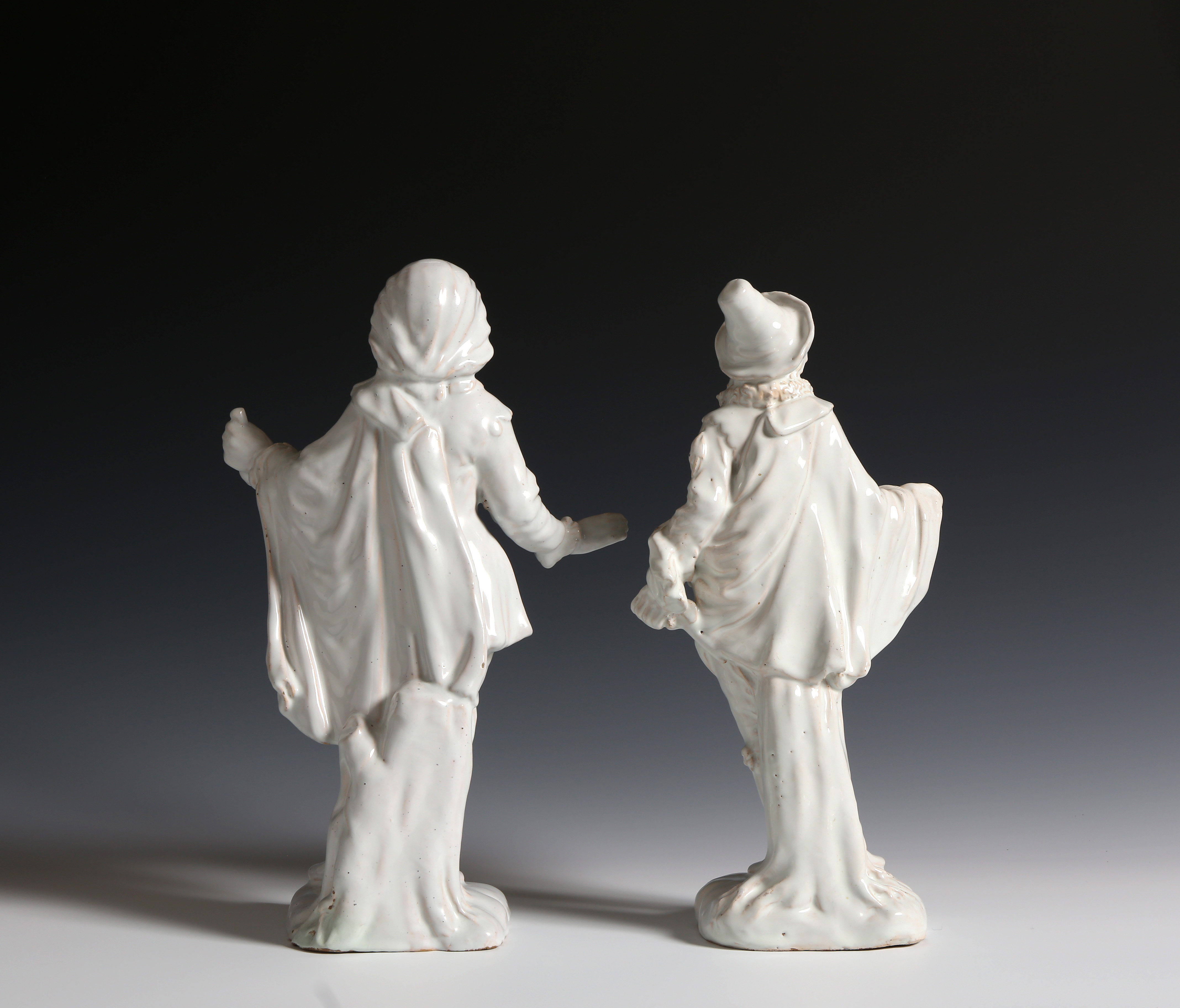 TWO STRASBOURG FAIENCE COMMEDIA DELL'ARTE FIGURES OF MEZZETIN ...