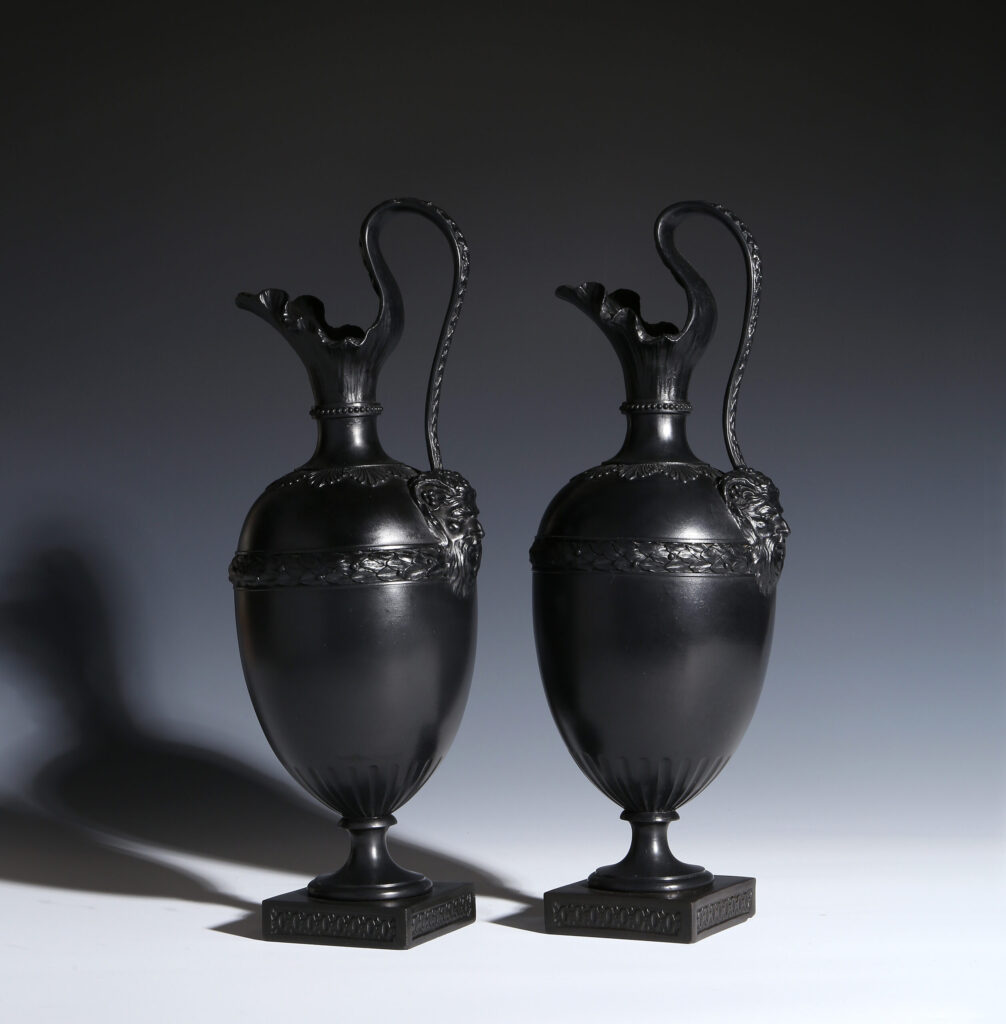 A PAIR OF WEDGWOOD AND BENTLEY EWERS